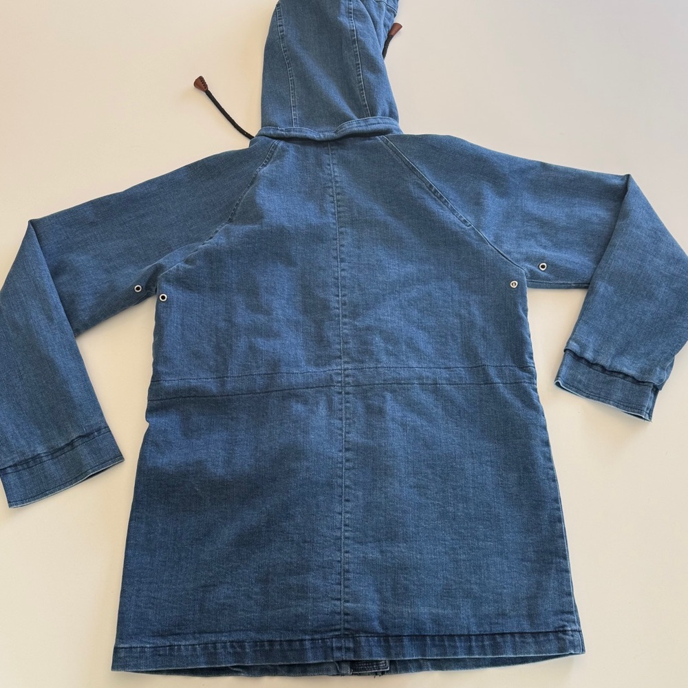 mo:vint-Denim Chore Jacket-Fisherman Core-Pockets-Hood-Size S - Picture 2 of 12